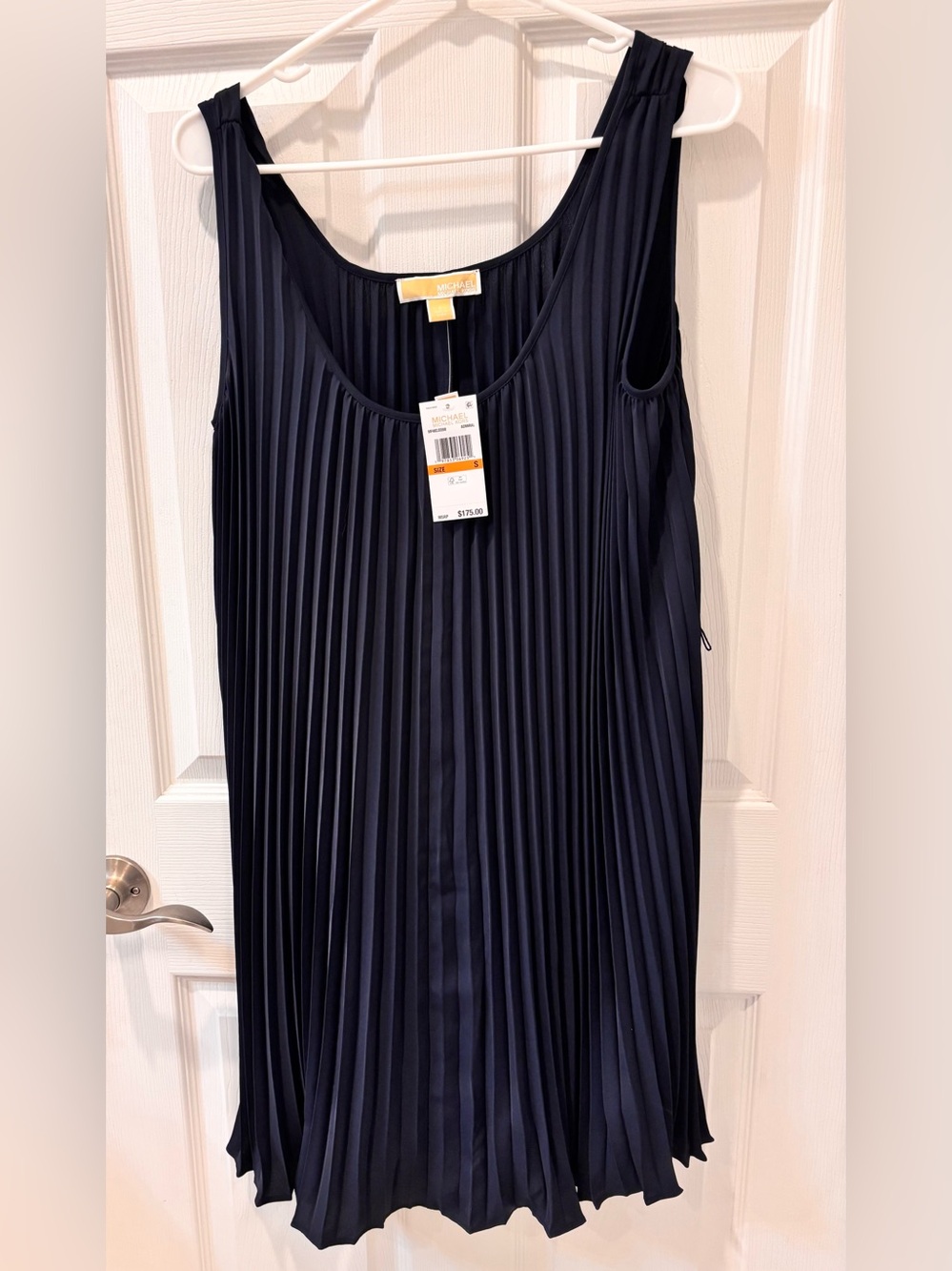 Michael Kors Navy Pleated Sleeveless Midi Dress
